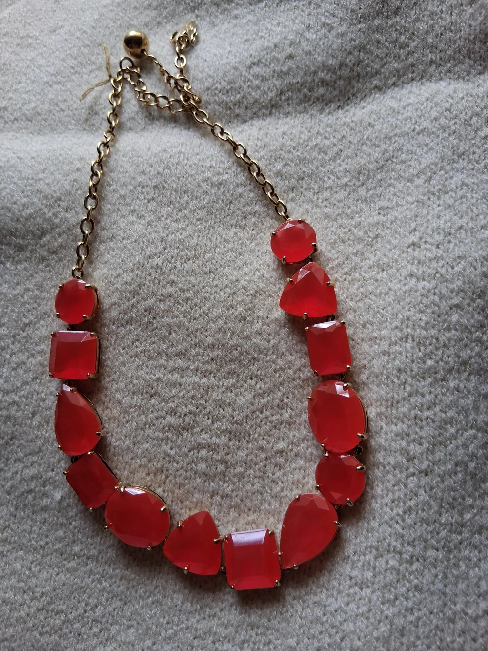 Kate Spade Gold-Chain Statement Necklace with Watermelon Colored Faceted Stones